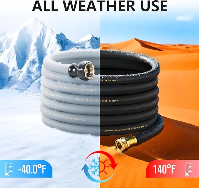 Garden Hose 5/8 x 100ft - Brass Rubber Heavy Duty Water Hose 600 PSI Burst Pressure Durable Flexible Hose for Yard Car Wash Pets Black