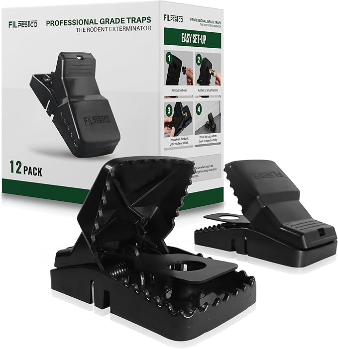 Set of 12 Professional Grade Extra Large Rat Snap Traps Mouse Trap Reusable Trap Heavy Duty for Indoor and Outdoor Pest Control Rodent Solutions