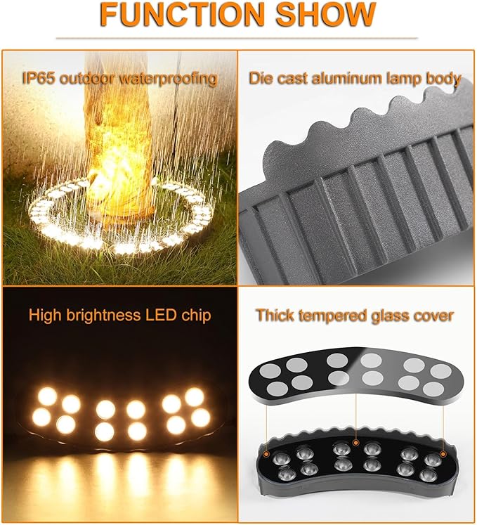 Outdoor Landscape Spotlights Outdoor Palm Tree Lights LED Low Voltage Landscape Tree Ring Lights Garden Lights (Warm White Light Pack of 7)