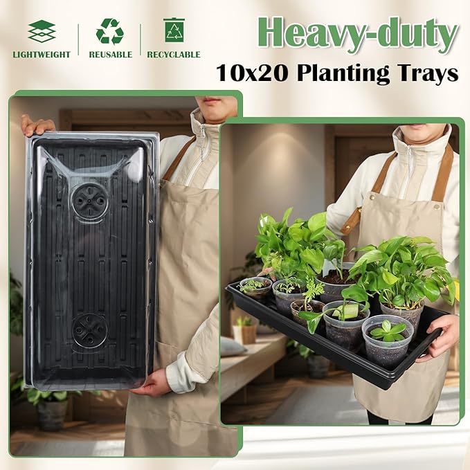 1020 Plant Tray with Tall 7.3'' Dome 5-Pack Extra Large Seed Starter Tray with Humidity Domes Heavy Duty 1020 Trays and Flats with Lid Seed Germination Mini Greenhouse No Hole for Balcony Garden