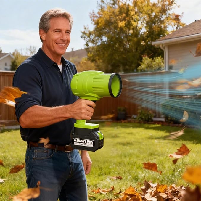 21V Cordless Leaf Blower - 60000 RPM Electric Handheld Blower with 2×4.0Ah Batteries &amp Fast Charger - Lightweight Portable for Yard Cleanup Patio Lawn Deck Car Drying Garage Cleaning