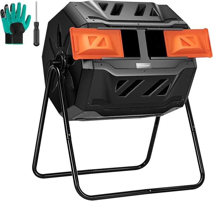VIVOSUN Outdoor Tumbling Composter Dual Rotating Batch Compost Bin 43 Gallon Orange Door