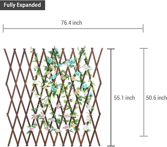 MyGift Nature Wood Trellis Expandable Wall Lattice Panels for Outside Decorative Lattice Trellis Frame for Climbing Plants Vine Ivy Rose Cucumbers Outdoor Balcony Garden