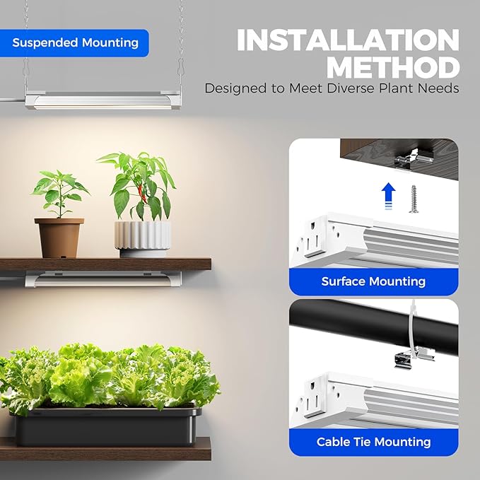 Barrina TX18 1FT LED Grow Light 72W(4 x 18W 360W Equivalent) High PPFD Full Spectrum with 660nm Red LED Hang Grow Light from Seed to Flower with On/Off Switch Mechanical Timer Linkable 4 Packs
