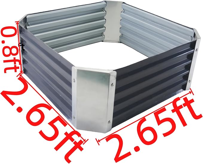 2.5ft x 2.5ft Galvanized Raised Garden Bed Horticultural Planting Box Metal Planter Boxes Outdoor Suitable for Plants Flowers Vegetables Herbs Fruits Dark Grey