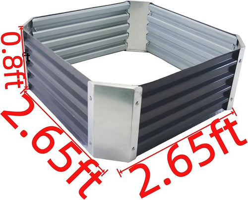 2.5ft x 2.5ft Galvanized Raised Garden Bed Horticultural Planting Box Metal Planter Boxes Outdoor Suitable for Plants Flowers Vegetables Herbs Fruits Dark Grey
