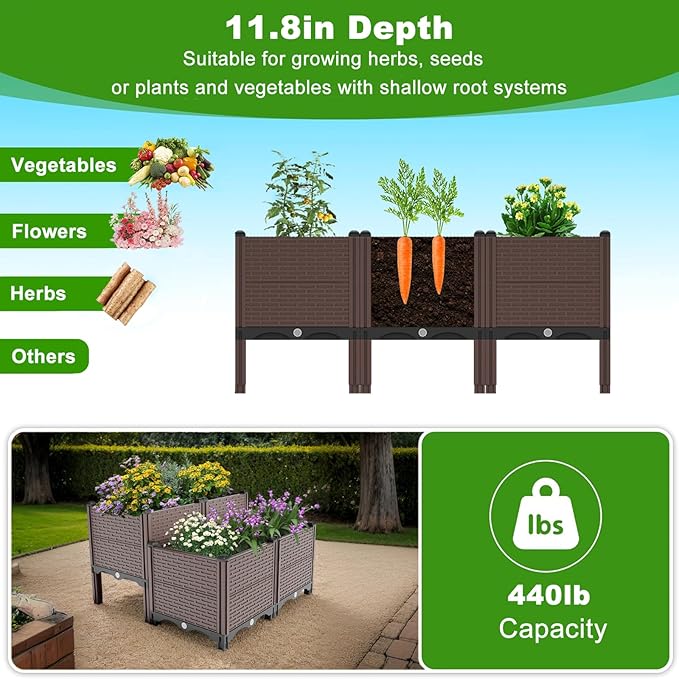 31.5X31.5X11 Raised Garden Beds Outdoor Heat And Frost Resistance Planters Herbs Garden Box With Drain Outlet Polypropylene Planter Boxes Outdoor For Vegetables And Flowers 440lbs Capacity