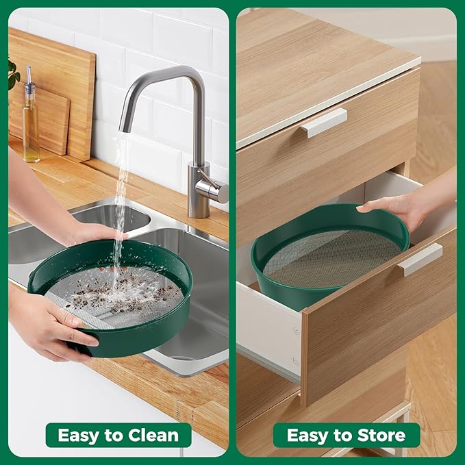 Soil Sifter for Gardening 12 Inch Dirt Garden Sieve Soil Sifter with 4 Replaceable Fine Screens and Shovel and Soil Replacement Pad Rock Sieve Sifter Soil Sieve Sifter Set Sifting Pan