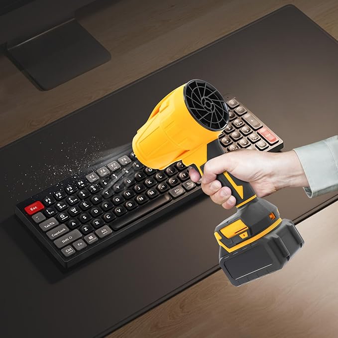 Handheld Electric Cordless Leaf Blower 21000RPM Leaf Blower with 540G Wind Pressure &amp 450W Power Handheld Blowers with 2 Battery &amp 1 Charger for Blow Leaves &amp Dust (Yellow)