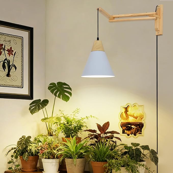 HMVPL Hanging Plant Light for Indoor Growing Full Spectrum Grow Lights for Indoor Plants with 20W COB Grow Light Bulb Wall Mounted Plant Light with Swing Arm 4/8/12H Timer for Large Small Plant