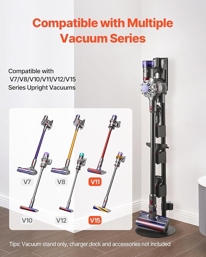 VEVOR Vacuum Stand Compatible With Dyson V7 V8 V10 V11 V12 V15 Series Upright Vacuum Cleaners &amp Accessories Stable Vacuum Stand Holder with 4 Anti-slip Pads and 3 Clips for Storing 6 Brush Heads