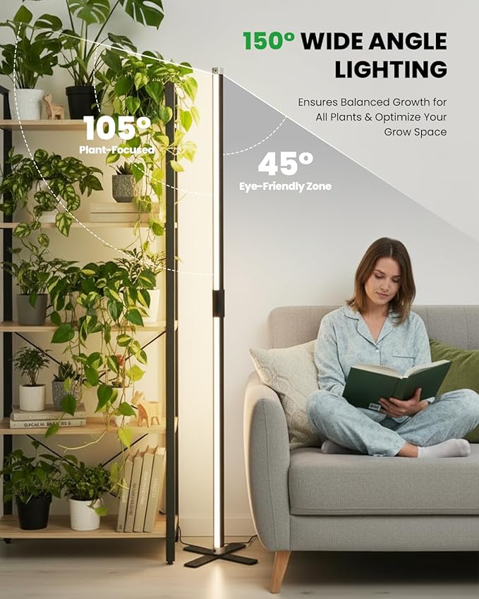 SJZX Grow Light for Indoor Plants 160 LEDs Full Spectrum Plant Light Stand with Timer 50W 150° Wide Coverage &amp High PPFD Grow Light 5ft Vertical Indoor Plant Light for Tall Plant Flower Vegetab