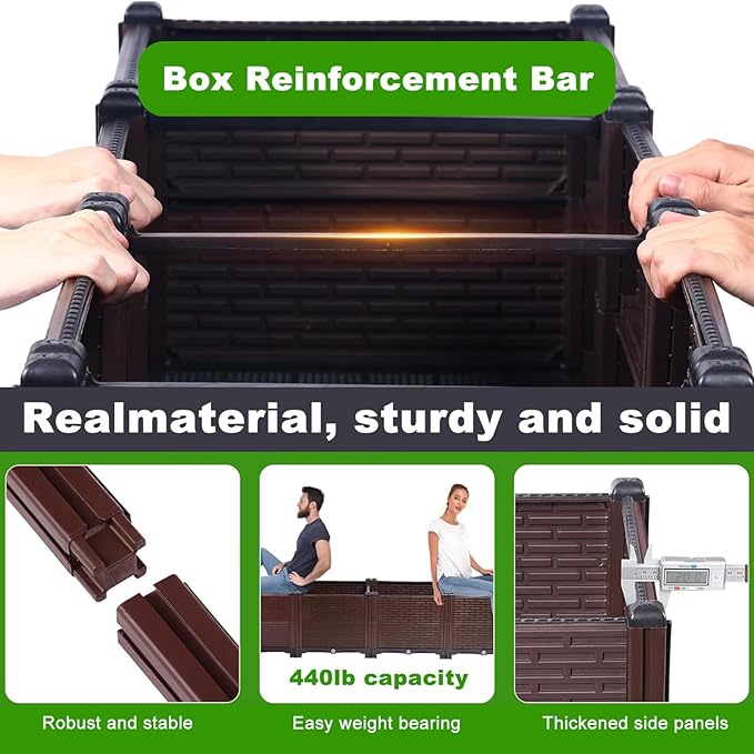 31.5X31.5X11 Raised Garden Beds Outdoor Heat And Frost Resistance Planters Herbs Garden Box With Drain Outlet Polypropylene Planter Boxes Outdoor For Vegetables And Flowers 440lbs Capacity