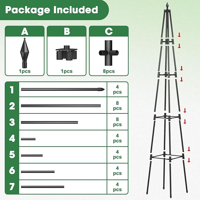 Obelisk Trellis for Climbing Plants 6 FT Garden Trellises with 16mm Thickened Plastic-Coated Metal Pipes Trellis for Climbing Potted Plant Vine Flower Rose Vegetable Tomato Cucumber Outdoor Indoor
