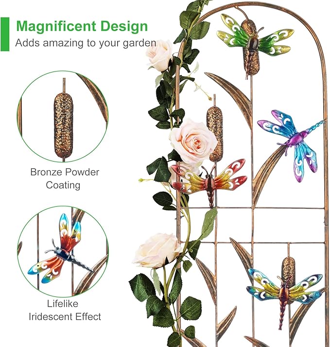 SUNNYPARK Set of 2 Dragonfly Metal Garden Trellis for Climbing Plants Decorative Vegetables Flowers Vine Trellis for Outdoor Patio 60'' H x 11'' W