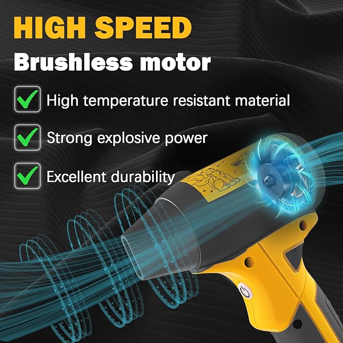 Jet Dry Mini Blower for Dewalt 20V Lithium BatteryJet Fan 130000 RPM Wind Speed 4-Speed Control Compressed Air Duster Cordless Handheld Air Blower for Computer KeyboardOutdoors