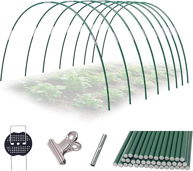 Garden Hoops Kit for Raised Beds 40pcs Fiberglass Greenhouse Hoops Row Cover Hoops for Insect Netting Frost Cover Shade Cloth with Ground Stakes Clips