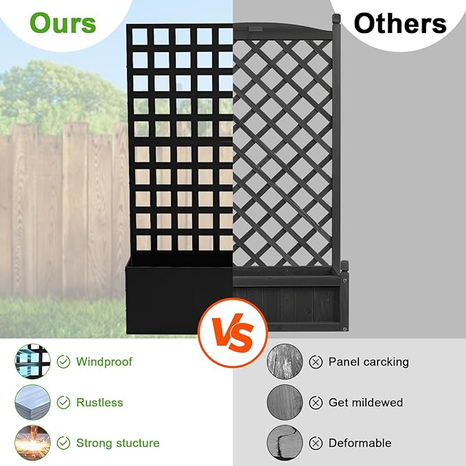 CuisinSmart Metal Raised Garden Bed with Trellis 70.87x46.46x11.81 Planter Box for Climbing Plants Vegetables &amp Vines Features Drainage Holes and Privacy Screen