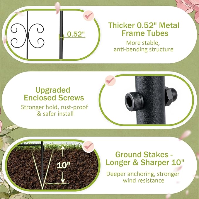 2 Pack 70.8 H x 19.7 W Arched Metal Garden Trellis for Climbing Plants Outdoor - Tall Rust-Resistant Decorative Climbing Rose Trellis Perfect for Roses Vines Vegetables Flowers Black