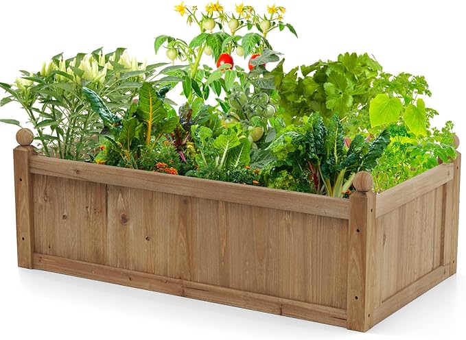S AFSTAR Wooden Raised Garden Bed 46 L x 24 W x 16 H Outdoor Rectangular Planter Box W/ 4 Corner Drainage Raised Bed for Vegetable Fruit Flower Herb Planter Container for Patio Garden Lawn Yard