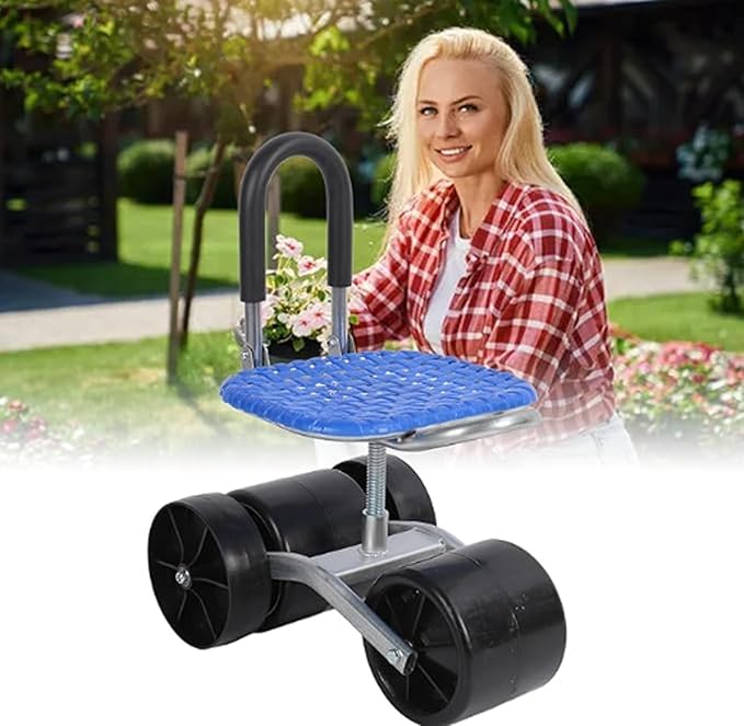 Ergonomic Garden Rolling Stool Seat with Wheels for Easy Planting and Picking - Adjustable 360-Degree Rotating Workseat(sanlunB1-1)
