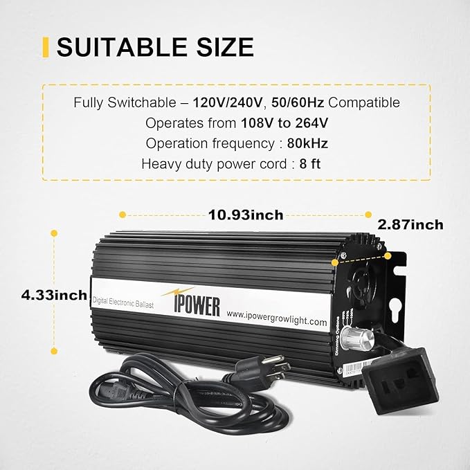 iPower 400W Ballast Digital Dimmable Electronic Horticulture Ballast Suit for Hydroponic HPS MH Grow Light System Black