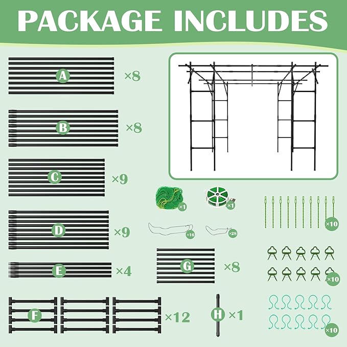 Garden Arch Trellis 87in H x 118in L Large Garden Arch Arbor Trellis for Climbing Plants Outdoor Plant Support for Cucumber Grape VineTall Metal Gardens Archway for Lawn Party Ceremony