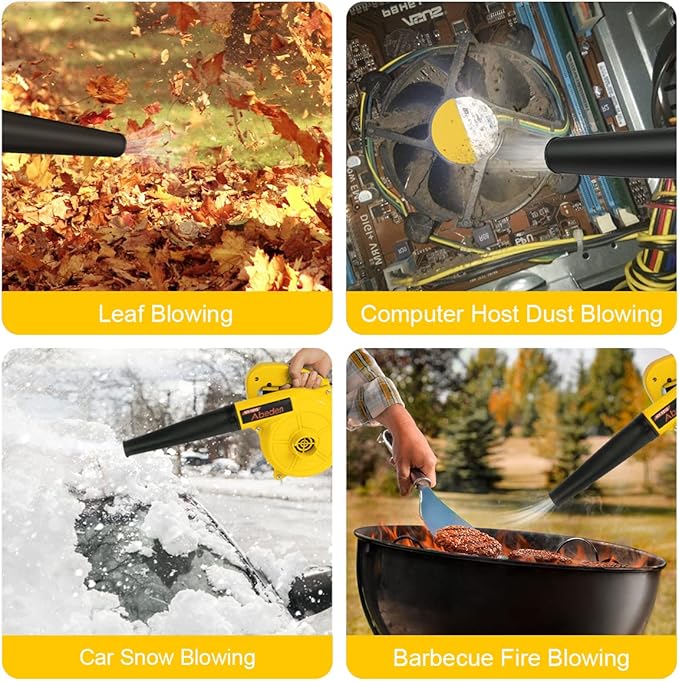 Corded Electric Leaf Blower2 in 1 Small Handheld Lightweight Sweeper/Vacuum110V 400W Portbale Blower for Leaf/Snow/Dust Blowing (Yellow)