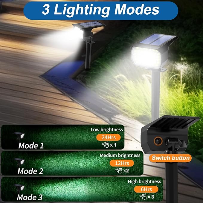 Solar Spot Lights Outdoor Waterproof IP65 2 Pack Landscape Spotlights with 46 LEDs 3 Modes Auto On/Off Solar Powered Flood Lights for Outside Yard Garden Walkway (Cool White3)