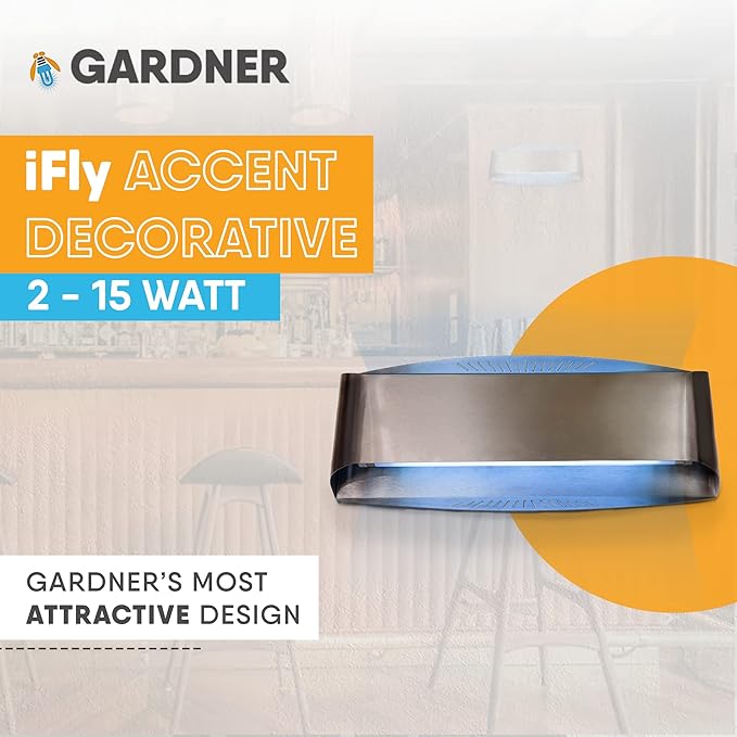Gardner iFly Accent Decorative Wall Light UV Fly Traps for Indoors Bug Light Indoor Commercial Fly Trap for Restaurants Fly Traps for Indoors Gnat Catchers Indoor Bug Catcher Non-Zapper - SS