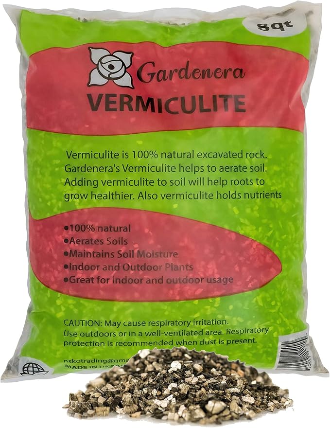 Horticultural Organic Vermiculite by GARDENERA - Medium Grade - Natural Soil Additive for Potted Plants - Orchids - Hydroponics - Terrariums (8 QT) - Set of 3