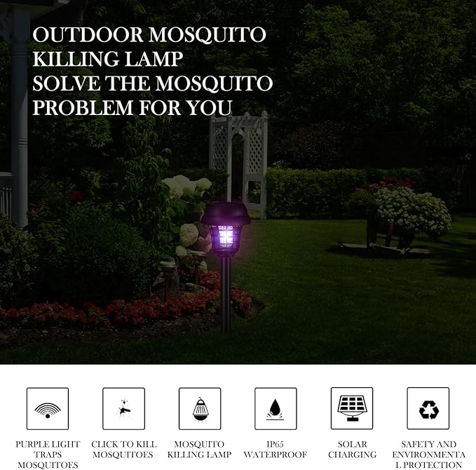 Qualirey 12 Pcs Solar Bug Zapper Outdoor Waterproof Solar Mosquito Zapper Outdoor Solar Powered Mosquito Killer Lamp Lighting Mosquito Repellent Lamp for Patio Yard Garden Insect Purple White Light