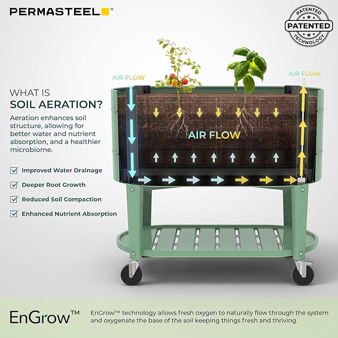 Permasteel Raised Garden Bed with Legs 40×20×37 in Planter Box with EnGrow™ TrueSoil™ Technology for Vegetables Flowers Herbs and Fruit Outdoor Indoor Storage Shelf Sage