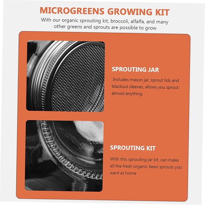 Kisangel Wide Mouth Mason Jar Sprouting Kit Screen Lids for Seed Sprouting Germination Jar Kit for Micro Sprout Growing