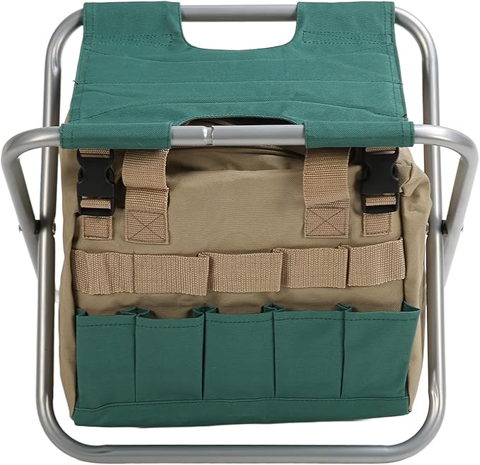 Heavy Duty Folding Gardener Stool with Backpack Storage 600D Oxford Multifunctional Gardening Seating and Toolkit Perfect for Garden Enthusiasts and Outdoor Adventures (Silver)