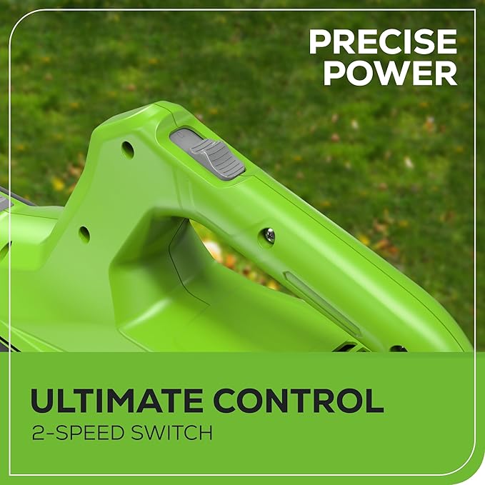Greenworks 24V (90 MPH / 320 CFM / 200+ Compatible Tools) Cordless Axial Leaf Blower 2.0Ah Battery and Charger Included
