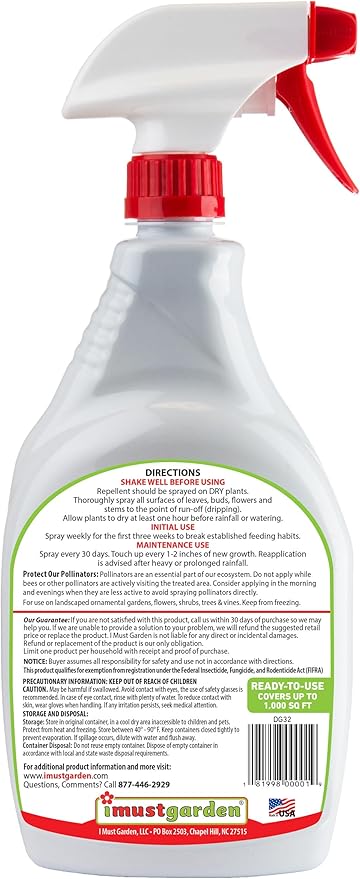 I Must Garden Deer Repellent [2 Pack: Mint Scent + Spice Scent] - Natural Deer Spray for Gardens &amp Plants – Two 32oz RTU Bottles