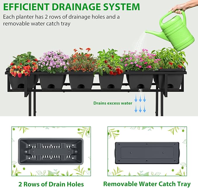 Vrisa Elevated Garden Bed with Shelf 43x17x29 in Outdoor Raised Planter Box with Legs and Wheels Vegetables Herbs Flowers Garden Box with Drain Outlet for Backyard Patio Balcony Grey