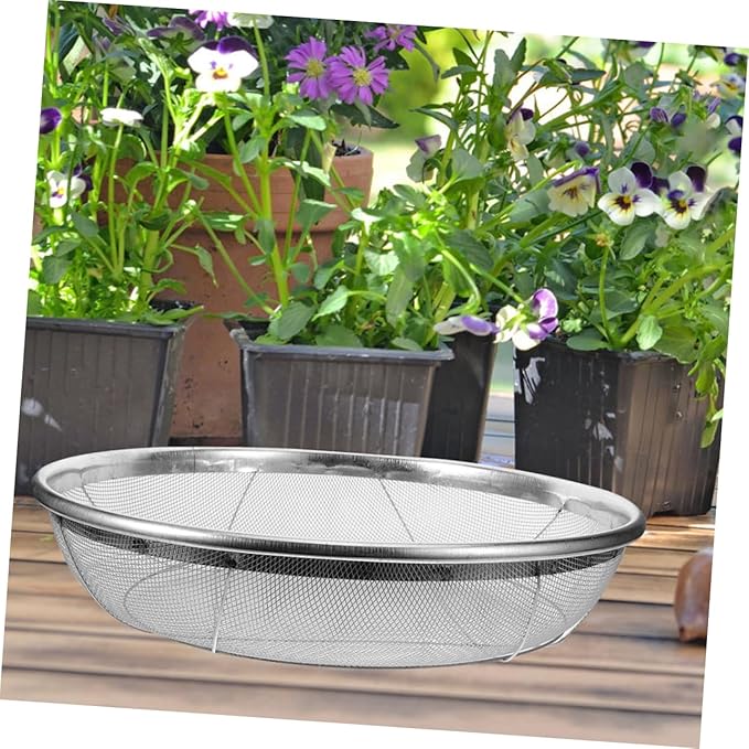 Manual Soil Sieve Stainless Steel Soil Sifter Gardening Soil Sieve Sifting Pan 14 Inches Diameter Lightweight Easy to Operate for Garden Supplies