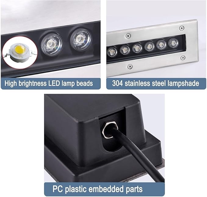 LED Landscape Lights - Outdoor Buried Lights AC 110-240V Embedded Rectangle Floor Lamp Ip67 ?Waterproof Ultra-Thin Spotlight Easy to Install Garden Backyard Patio Step Walkway Ground Light