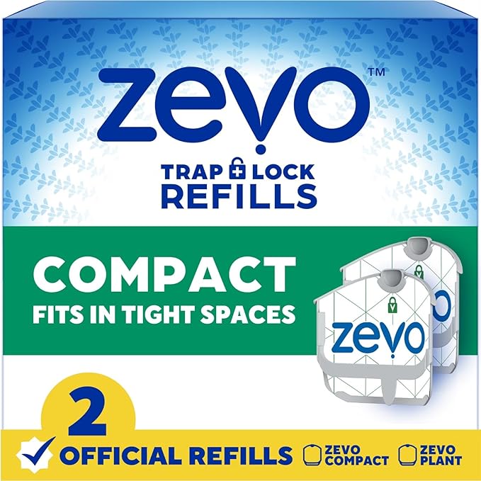 Zevo Compact Flying Insect Pesticide Device Refills: Easy Mess-Free Solution for Small Spaces - Light Trap Catches &amp Kills House Flies Fruit Flies Gnats (2 Refills Cartridges)