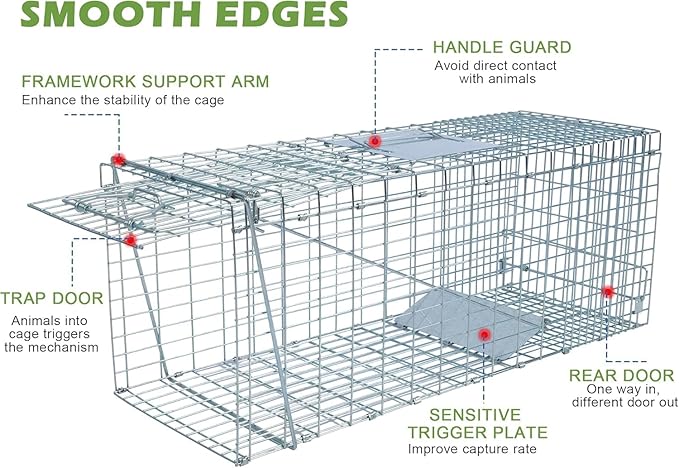 Live Animal Trap Cage with Cover Cat Trap for Stray Cats 32 Inch Heavy Duty Folding Skunk Traps with Real Door for Raccoons Opossums Groundhogs Skunks Feral Cats Squirrels-(32 x 10 x 12 inches)
