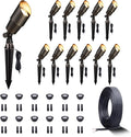Gardenreet 12V Landscape Spotlight Bundle - 12 Pack Brass Spotlight 65FT 16/2 Cable Outdoor Waterproof LED Fixture for Garden Wall Tree with 5W 2700K Warm White MR16 Bulb
