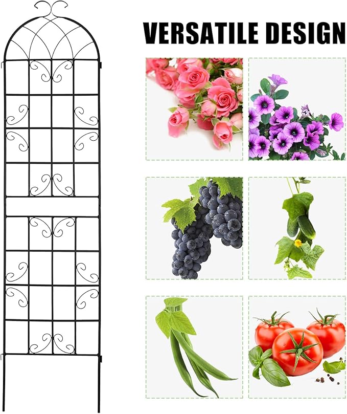 4 Pack 86.2x19.7in Metal Garden Trellis for Climbing PlantsBlack Metal Garden Trellis for Vines Plant Rose Vegetable SupportLarge Decorative Outdoor Trellis