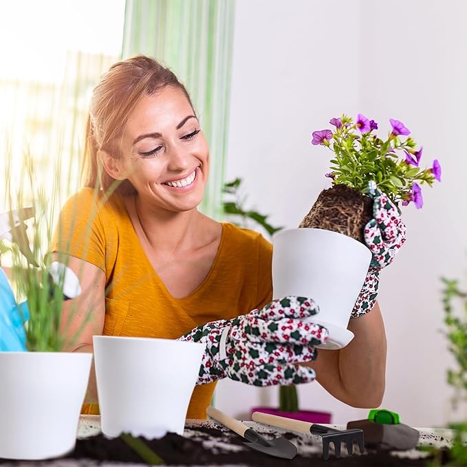 48 Pack Plastic Planters 5.5 Inch Flower Plant Pots Indoor Set Thickened Seedling Nursery Pots Seed Starting Pots with Drainage Holes Saucers Mini Garden Tool for Home Office Garden White