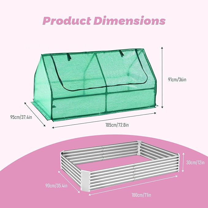 Galvanized Greenhouse 6x3x1ft Planter Bottomless BoxReinforced Frame Raised Garden Bed with Ventilation Windows Greenhouses for Outdoor Plants Vegetable Gardening (Green)