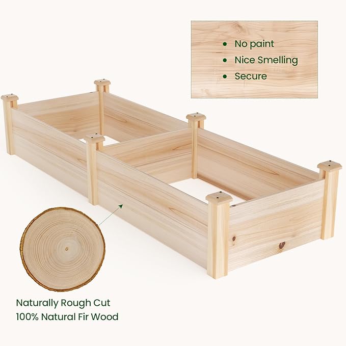 MIXC 8×2ft Wooden Horticulture Raised Garden Bed Divisible Elevated Planting Planter Box for Flowers/Vegetables/Herbs in Backyard/Patio Outdoor Natural Wood
