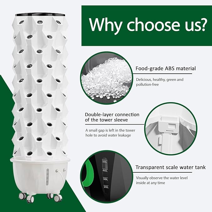 Aeroponic Tower Garden System Vertical Hydroponic Garden Tower Automatic Water Circulation Hydroponics Growing System Kit for Herbs Fruits and Vegetable(180cm/71in)