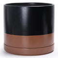 D'vine Dev 14 Inch Ceramic Planter Pot with Drainage Hole and Saucer Indoor Cylinder Round Planter Pot Black/Speckled Tan 94-O-G-7