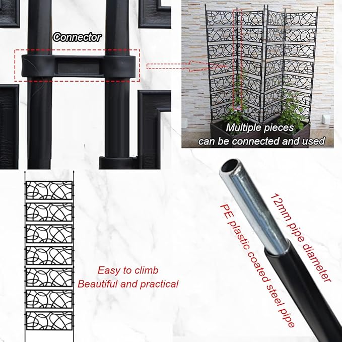 Sturdy Metal Frame Garden Fence Foldable Potted Plant Climbing Trellis Garden Trellis For Outdoor Indoor Decoration Climbing Plants Tomato Rose ( Color : Black  Size : 40.5x120cm/15.9x47.2in )